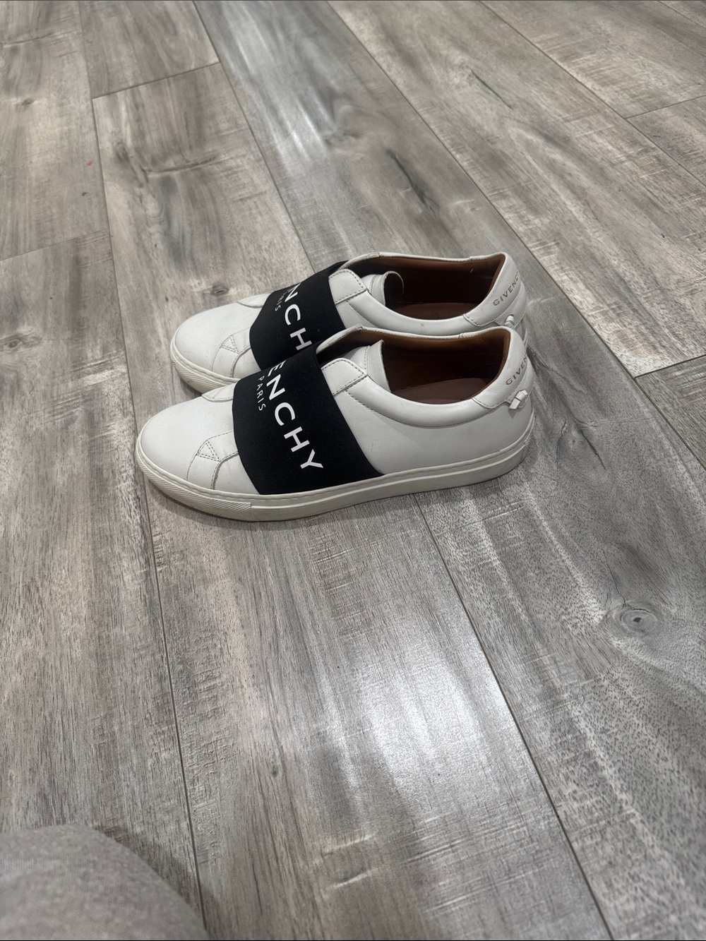 Givenchy White Leather Slip-On Sneakers with Black Elastic Logo Strap - Picture 4 of 5